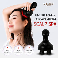 CocoWave scalp and face spa massager by MIRATOKI — red LED head in use