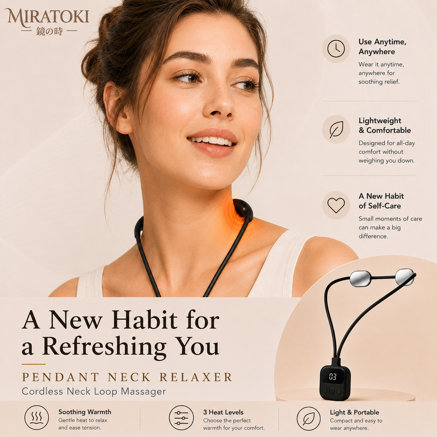 VedaLoop pendant neck relaxer by MIRATOKI — EMS neck massager worn hands-free